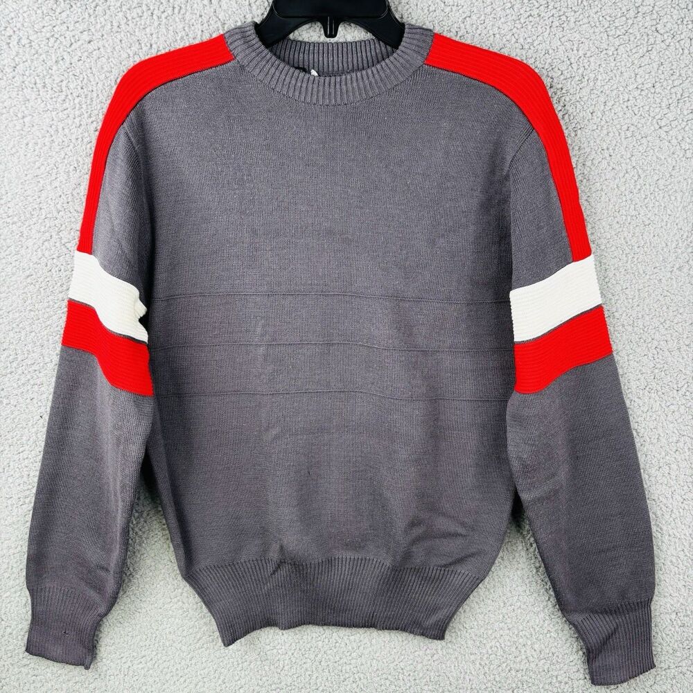 RETRO WHITE STAG Sweater Mens M Wool Blend Color Block Gray Red READ NOTES